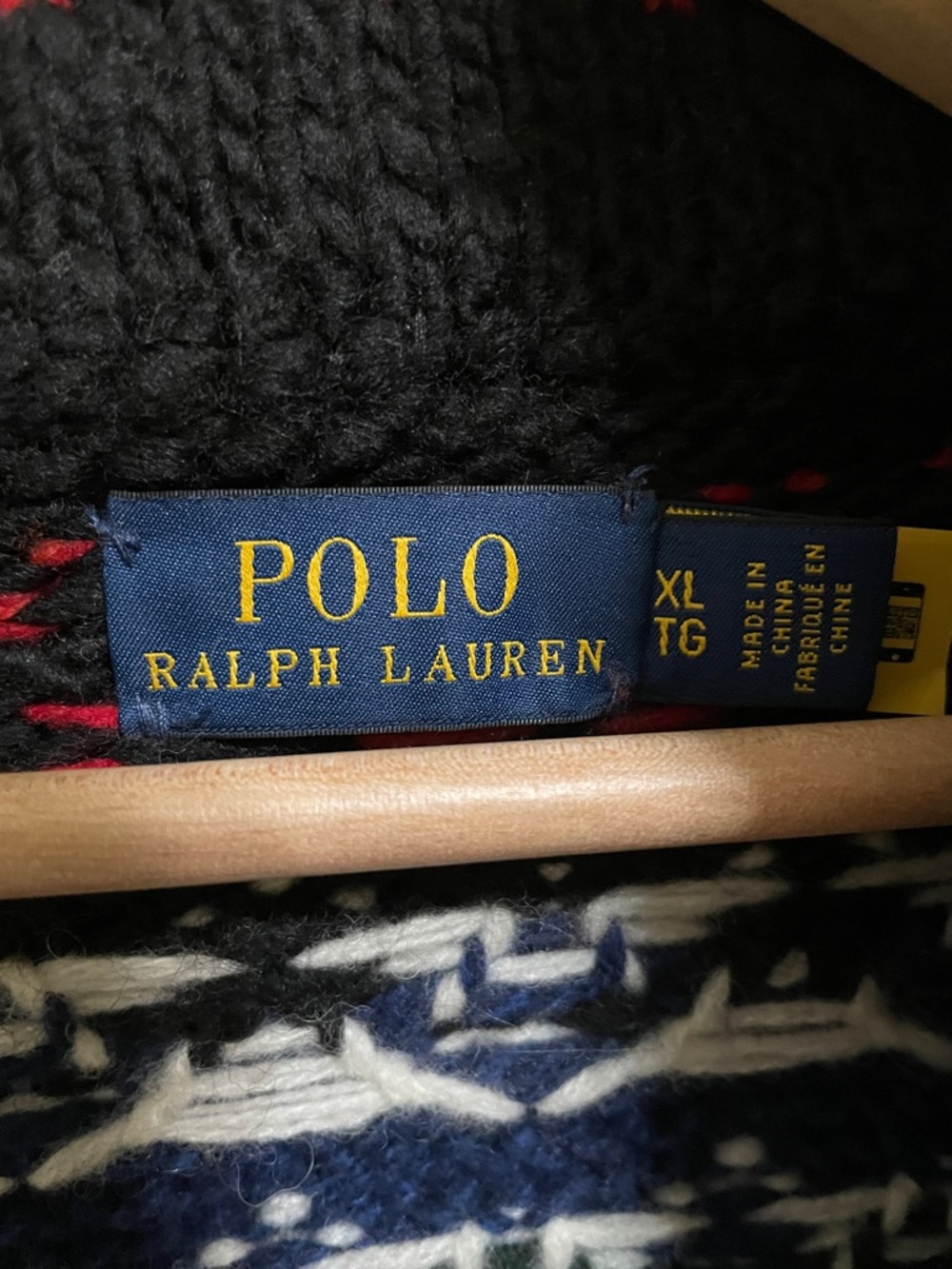 Polo by Ralph Lauren Black, White, Red & Navy Fair Isle Shawl Cardigan - Picture 2 of 16